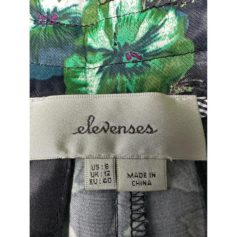 Anthropologie Elevenses Floral Wide Leg Satin Pants 8 Black Green Boho Chic - Picture 3 of 11